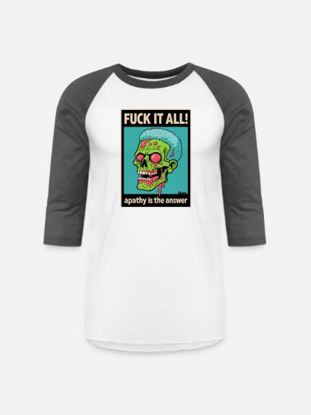 Apathy Skull Graphic with Bold Text - Unisex Baseball T-Shirt - white/charcoal