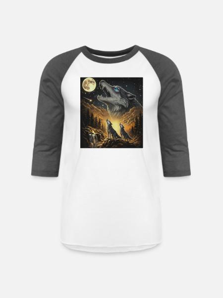 Moon Moonlight Howl Wolves Night - Unisex Baseball T-Shirt - white/charcoal
