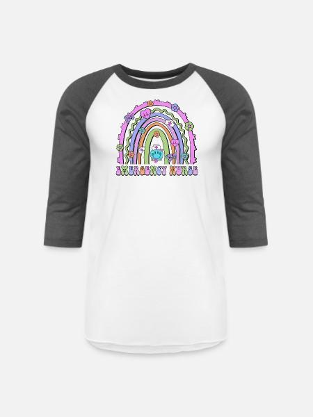 Emergency Nurse rainbow - Unisex Baseball T-Shirt - white/charcoal