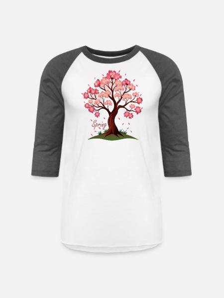 Sakura,Cherry Blossoms Spring Illustration - Unisex Baseball T-Shirt - white/charcoal