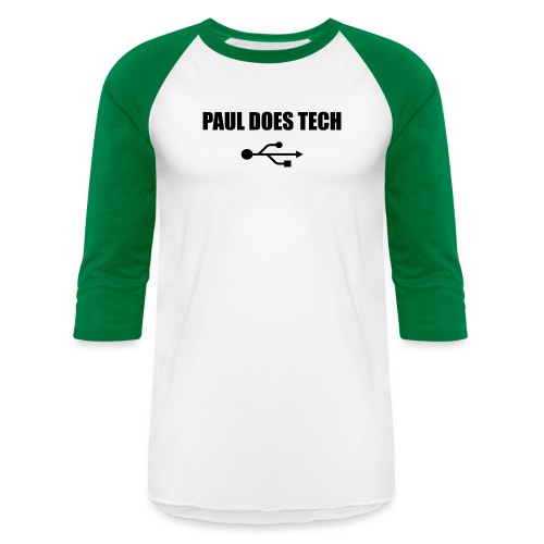 Paul Does Tech Logo Black with USB - Unisex Baseball T-Shirt