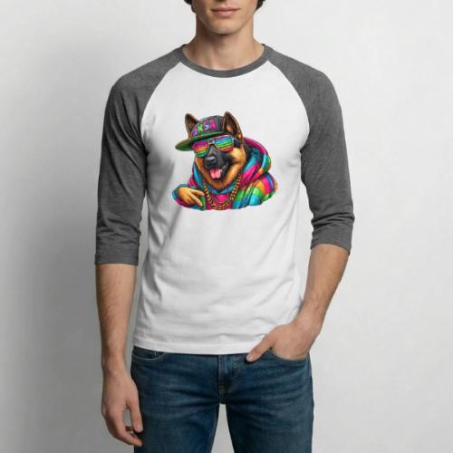 German Shepherd Wearing Rainbow Sunglasses - Unisex Baseball T-Shirt