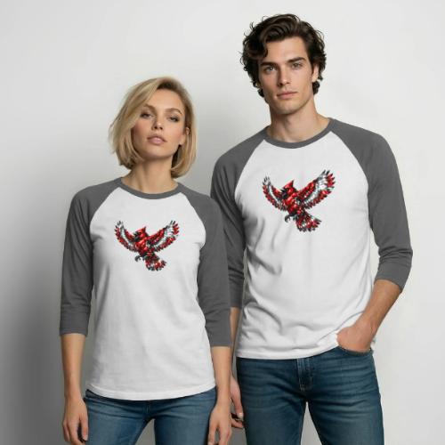 Silver Cardinal in Flight - Unisex Baseball T-Shirt