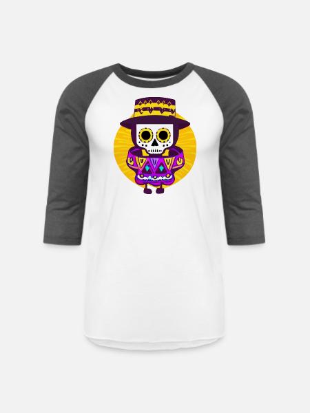Mexican Skeleton - Unisex Baseball T-Shirt - white/charcoal
