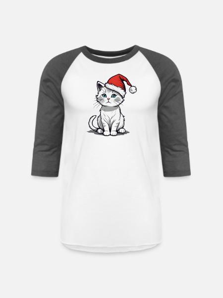 White Christmas Cat - Unisex Baseball T-Shirt - white/charcoal