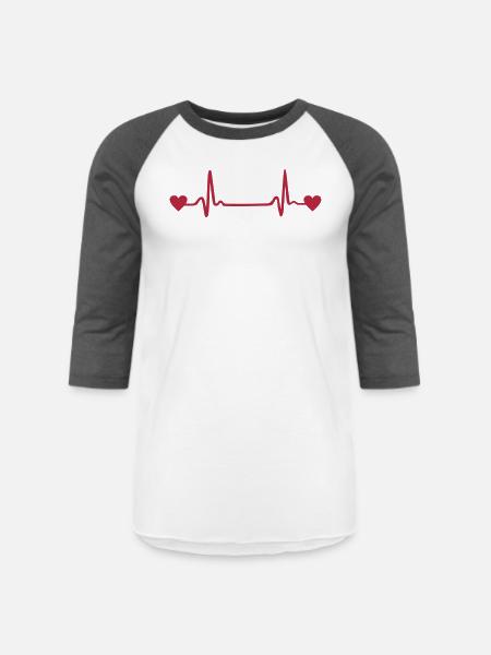 Heartbeat, EKG, ECG, Heart - Unisex Baseball T-Shirt - white/charcoal