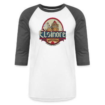 Elsinore Beer 1983 - Unisex Baseball T-Shirt - white/charcoal - Front - AI Model Female 172 light (172cm) & AI Model Male 178 light (178cm)