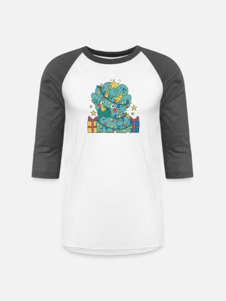 Prehistoric Holiday Cheer - Unisex Baseball T-Shirt - white/charcoal
