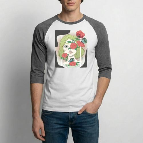 Girl with Rose Vine - Unisex Baseball T-Shirt