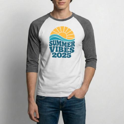 Summer Vibes 2025 Retro Sunset T-Shirt | Fun Beach - Unisex Baseball T-Shirt