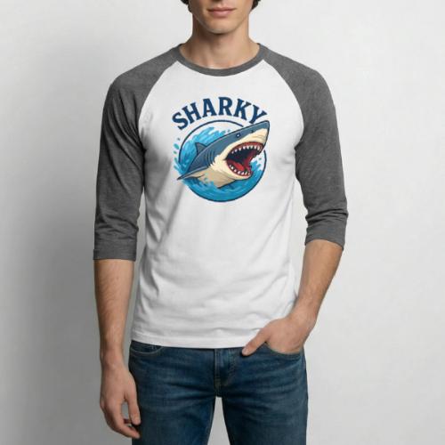 Sharky Cartoon Shark Logo | Ocean Animal Graphic - Unisex Baseball T-Shirt