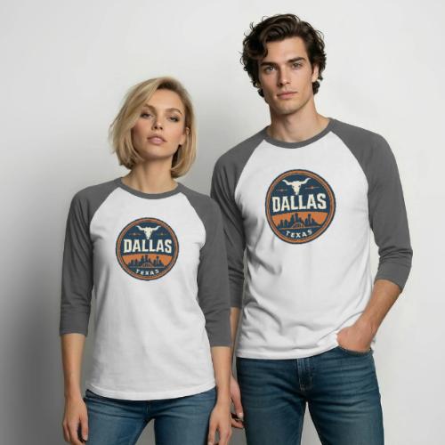 Vintage Dallas Texas Western Skyline Retro Cowboy - Unisex Baseball T-Shirt