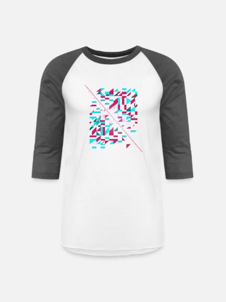Neon Glitch Geomosaic - Unisex Baseball T-Shirt - white/charcoal