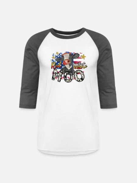 Red White Moo - Unisex Baseball T-Shirt - white/charcoal