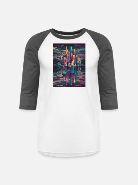 Vibrant Halftone Skyline Conceptual Art - Unisex Baseball T-Shirt - white/charcoal