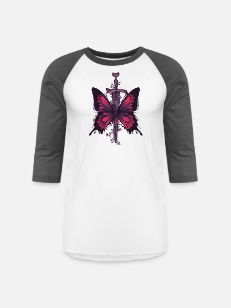 Butterfly Dagger - Unisex Baseball T-Shirt - white/charcoal