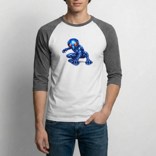 Blue Alien Crouch - Unisex Baseball T-Shirt