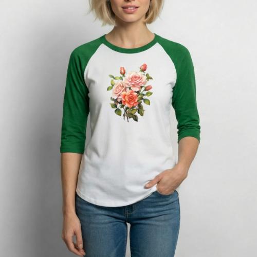 Pink Roses - Unisex Baseball T-Shirt