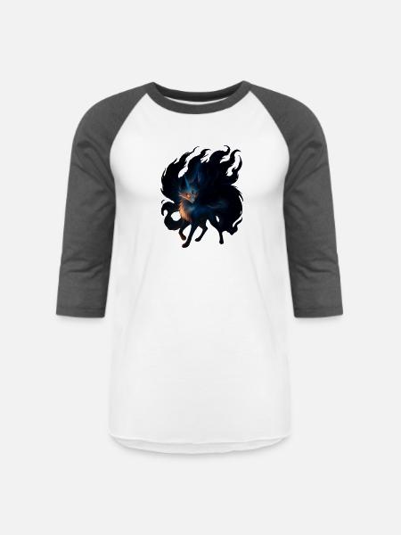 Mystic Night Wolf Illustration - Unisex Baseball T-Shirt - white/charcoal