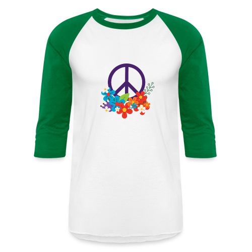 Hippie Peace Design With Flowers - Unisex Baseball T-Shirt