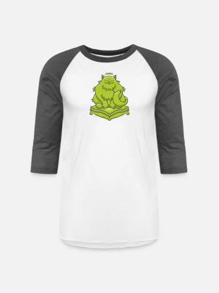 Green Buddha Cat - Unisex Baseball T-Shirt - white/charcoal
