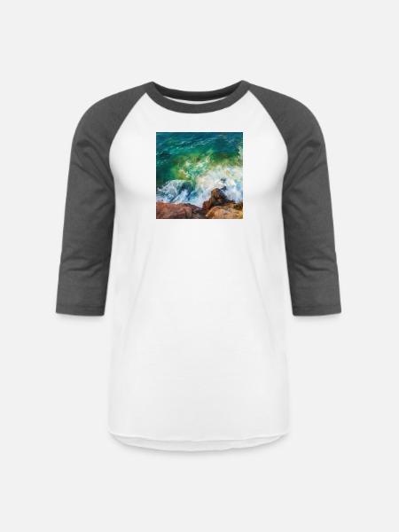 rock shore and waves - Unisex Baseball T-Shirt - white/charcoal