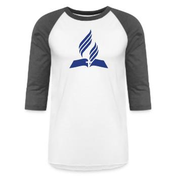 VA040 Seventh Day Adventist Church - Unisex Baseball T-Shirt - white/charcoal - Front - AI Model Female 172 light (172cm) & AI Model Male 178 light (178cm)