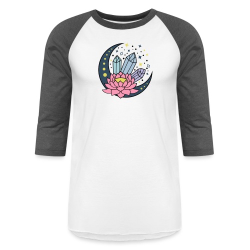 Half A Moon, Healing Crystals Lotus Flower - Unisex Baseball T-Shirt