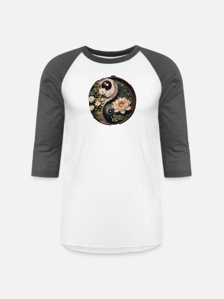 Lotus Flower Pond Yang - Unisex Baseball T-Shirt - white/charcoal