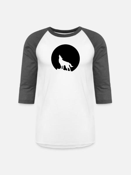 Wolf Howling Moon - Unisex Baseball T-Shirt - white/charcoal