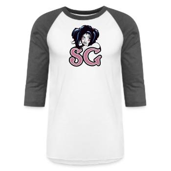 SUICIDE GIRLS Anime Pink Logo - Unisex Baseball T-Shirt - white/charcoal - Front - AI Model Female 172 light (172cm) & AI Model Male 178 light (178cm)