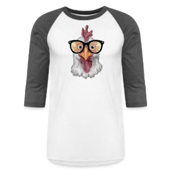 Funny Chicken Hen Sunglasses - Unisex Baseball T-Shirt - white/charcoal - Front - AI Model Female 172 light (172cm) & AI Model Male 178 light (178cm)