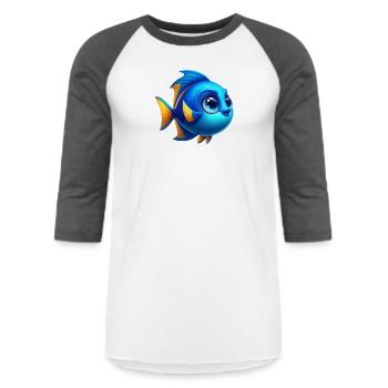 Whimsical Blue Fish Illustration - Unisex Baseball T-Shirt - white/charcoal - Front - AI Model Female 172 light (172cm) & AI Model Male 178 light (178cm)