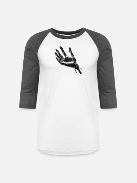 Futuristic Wireframe Hand Design - Unisex Baseball T-Shirt - white/charcoal