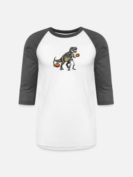 Dinosaur Skeleton Carving with Jack-o-Lantern - Unisex Baseball T-Shirt - white/charcoal