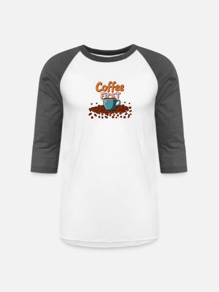Coffee First Cup Splash - Unisex Baseball T-Shirt - white/charcoal