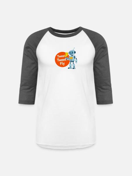 Robot and Bird Tweet Duo - Unisex Baseball T-Shirt - white/charcoal