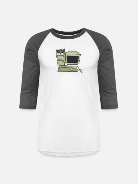 Retro Computer Desk Setup - Unisex Baseball T-Shirt - white/charcoal