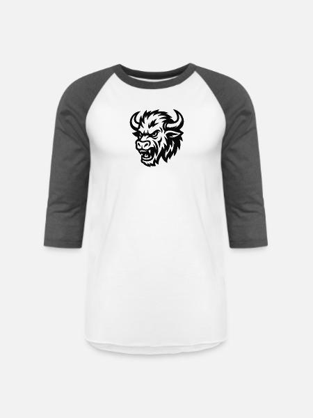 Tribal Bison Head Silhouette - Unisex Baseball T-Shirt - white/charcoal