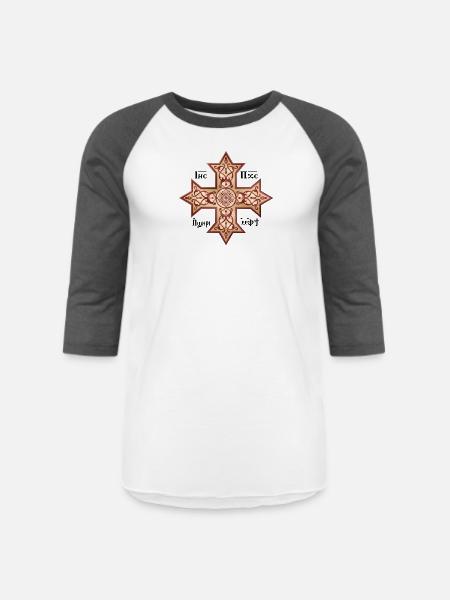 Coptic Cross Golden Icon - Unisex Baseball T-Shirt - white/charcoal