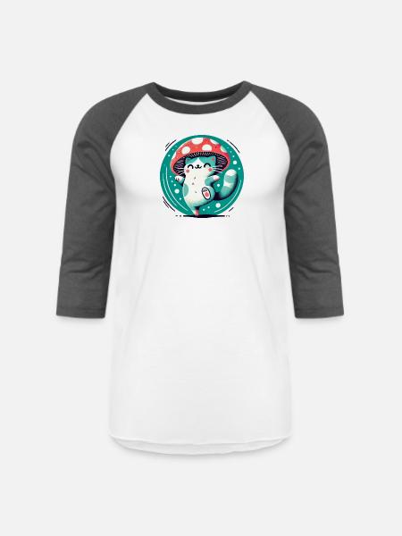 Whimsy Mushroom Hat Cat - Unisex Baseball T-Shirt - white/charcoal