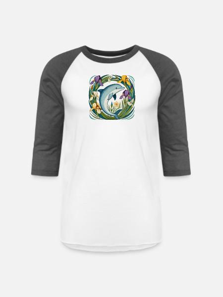 Dolphin in Iris Circle - Unisex Baseball T-Shirt - white/charcoal