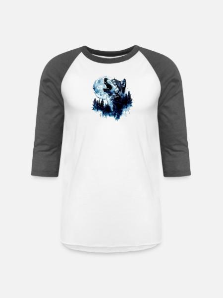 Wolf Howling at the Moon - Unisex Baseball T-Shirt - white/charcoal