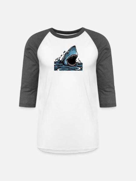 Shark Attack Splash - Unisex Baseball T-Shirt - white/charcoal
