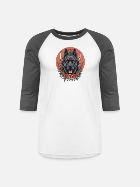 Floral Wolfdog Circle - Unisex Baseball T-Shirt - white/charcoal