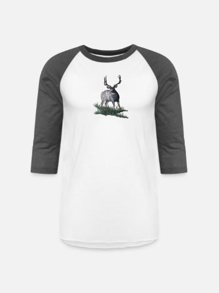 Mule deer buck sketch - Unisex Baseball T-Shirt - white/charcoal