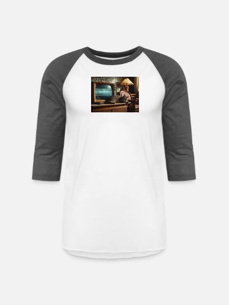 Retro TV Cat Nap - Unisex Baseball T-Shirt - white/charcoal