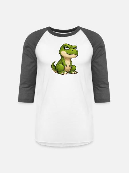 Grumpy T-Rex cartoon skeptical expression - Unisex Baseball T-Shirt - white/charcoal