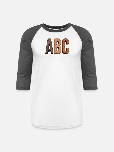 Rustic Wood ABC Letters - Unisex Baseball T-Shirt - white/charcoal