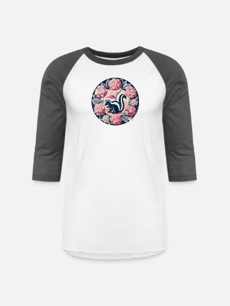 Hydrangea Circle Skunk Motif - Unisex Baseball T-Shirt - white/charcoal